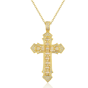 CUSTOM SILVER 10K/14K/18K GOLD PLATED LAB GROWN CVD DIAMOND CLASSIC ENGAGEMENT GIFT SWEATER <b>CHAIN</b> NECKLACE <b>CROSS</b> PENDANT VS - Product Image 1