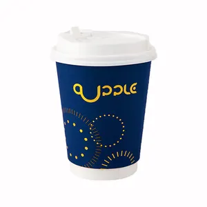 Luckytime, nuevo proveedor caliente, venta Popular caliente, taza de café de papel de pared ondulado impresa personalizada con tapa para bebida caliente