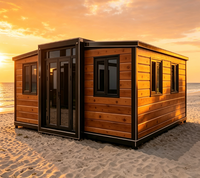 Maison conteneur pliable, cabane préfabriquée extensible en bois, villa de glamping sur la plage, lodge écologique avec porte vitrée, assemblage en kit
