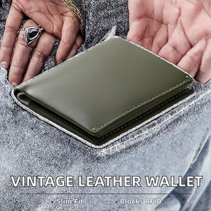 Vintage Crazy Horse Genuine Leather <b>RFID</b> Blocking Slim Short Open <b>Men</b> <b>Wallet</b> with Zipper Coin Purse Polyester Lining - Product Image 2