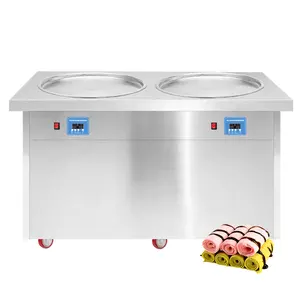 Thailand Double Pan Fried Ice Cream Roller Instant Ice Cream Rolls Machine Fry Ice Cream Cold Plate