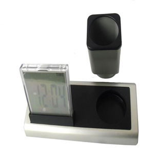 Digital Clock Pen Holder With Calendar Square Plastic Office Stationery Custom Logo Printing Business Gift - Product Image 3