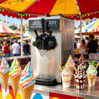Machine à glace molle professionnelle en acier inoxydable pour la préparation de différentes saveurs de glaces et de yaourts glacés pour les entreprises