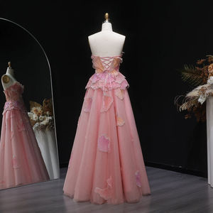 Robe de bal Jancember LSZ749 rose à pétales 3D, robe de <span class=keywords><strong>soir</strong></span>ée florale sans bretelles, robe de fête, Vestido De Noche, pour événements de jardin rêveux - Product Image 3
