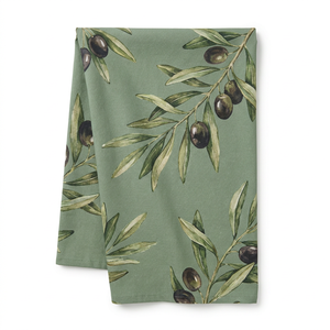 100% Cotton <strong>Tea</strong> <strong>Towels</strong> Vintage Olive Branch <strong>Sage</strong> <strong>Green</strong> Retro Style Kitchen Linens 40x60cm - Product Image 1