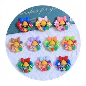 Hot selling Christmas wreath decoration flat back color charm resin crafts DIY handmade hair clip materials