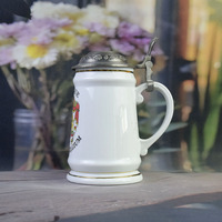 Chopes à bière en porcelaine à couvercle, thème drapeau national belge, 700 ml, écologiques, compatibles lave-vaisselle