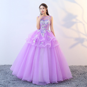 Women's Purple Long Puffy Skirt Stage Performance Dress For Vocal Exam Folk Bel Canto Solo Singing Polyester Gauze - Product Image 1