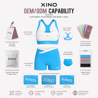 Ensemble de yoga 2 pièces pour femme : Soutien-gorge de sport respirant rembourré dos nageur color block et short cycliste taille haute en V, pour la gym et l'entraînement OEM