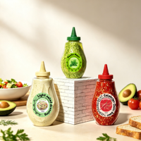 Bouteille de sauce en plastique écologique et recyclable, sans BPA, de qualité alimentaire, à large ouverture, facile à remplir pour la sauce piquante et la pâte d'arachide