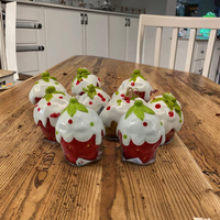 Salière poivrière en céramique écologique peinte à la main en forme de fraise, boîte en bois avec couvercle en bambou, outils d'épices en porcelaine pour lavage à la main