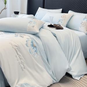 Housse <span class=keywords><strong>de</strong></span> couette brodée <span class=keywords><strong>de</strong></span> fleurs en <span class=keywords><strong>coton</strong></span> à double brin en <span class=keywords><strong>satin</strong></span> draps <span class=keywords><strong>de</strong></span> <span class=keywords><strong>lit</strong></span> en <span class=keywords><strong>coton</strong></span> à longues fibres ensemble <span class=keywords><strong>de</strong></span> literie quatre pièces - Product Image 6