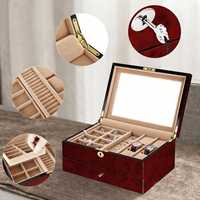 Boîte de rangement pour montres de haute qualité, écologique, de la marque Junjing, personnalisée, à deux niveaux, en bois, avec fermeture à bouton, organisateur de tiroir