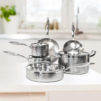 Set Peralatan Masak Stainless Steel Tri-ply 10 Buah Profesional Konstruksi Kelas 304 Set Panci dan Wajan Induksi untuk Semua Jenis Kompor