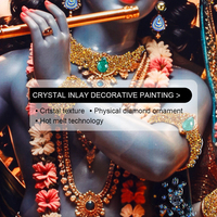 Art Mural Porcelaine Cristal Incrusté Diamants Seigneur Krishna flûte vache sacrée Décoration Murale Hindoue