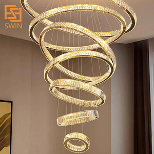 Thiết Kế Mới Trang Trí Trong Nhà Khách Sạn Biệt Thự Trung Tâm Mua Sắm Cầu Thang Lớn Sang Trọng Tùy Chỉnh Quá Khổ LED Đèn Chùm Pha Lê - Product Image 4