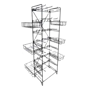 Рекламный стенд с металлической проволочной сеткой, корзина для закусок в супермаркете, стойка для демонстрации 7 ярусов, крючок и Корзина 6