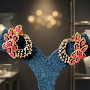 Boucles d'oreilles de mariage pour femmes, plaquées or 14 carats, avec diamants naturels taille ovale, style bohème, motif floral - Product Image 4