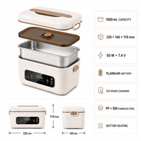 Kabellose Wiederaufladbare 1L Edelstahl-Lunchbox Elektrischer Tragbarer Speisenwärmer mit Timer für Fabrikarbeiter Produktionslinie Schichtsystem