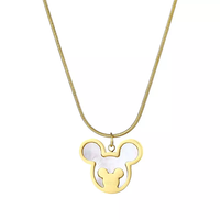 Kalung liontin baja tahan karat emas 18K mode baru kalung cangkang putih ibu mutiara putri duyung ekor ikan model trendi Mickey Doraemon