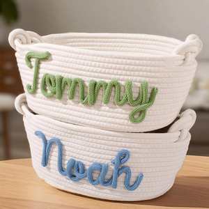 Panier personnalisé tissé avec nom sur mesure – Cadeau de naissance – Organisateur de rangement pour chambre d'enfant / Bac à jouets - Product Image 3