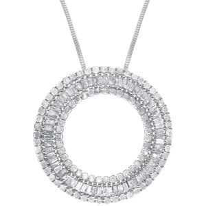 Collar con Colgante Circular de Diamantes Redondos y Baguette Blancos, Plata de Ley, 0.94 Cttw, para Uso Diario de Mujeres - Product Image 1