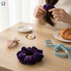 Trending stile coreano pastello ragazze accessori per capelli fiocco fiore corda per capelli di velluto vendita all'ingrosso - Product Image 3