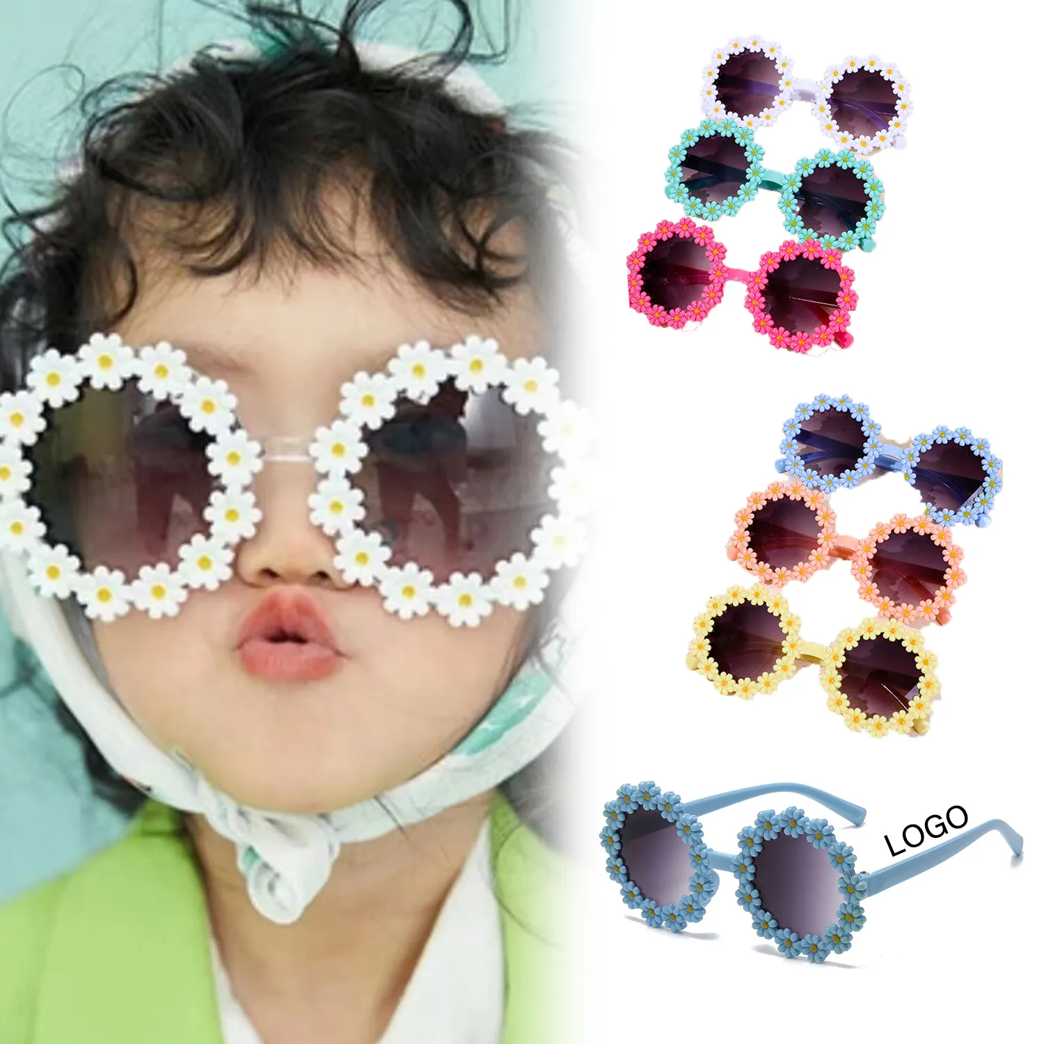 New baby and children's sunglasses fashion candy color environmental protection circular flower cute girl sun glasses