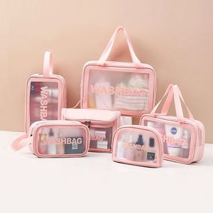 Wholesale Pink Clear Makeup <b>Bag</b> <b>Set</b> With Custom Logo Small Zipper Travel Pvc <b>Wash</b> <b>Bag</b> for Women Transparent Cosmetic <b>Bags</b> - Product Image 1