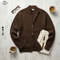Blouson zippé en mélange de coton pour homme, marron, en maille côtelée épaisse, style bomber, avec col en fausse fourrure, pour vêtements d'extérieur de luxe en hiver, logo personnalisé