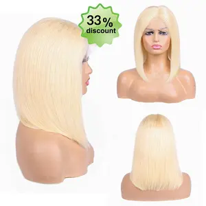 Wholesale Peruvian 13*4*1 150% Density 6 Inch 613 HD Lace Blonde Human Hair Short Bob Free Part Straight Frontal Wigs Bob Wig