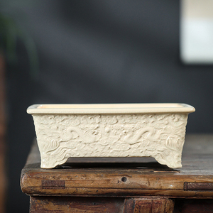 Maceta rectangular esmaltada hecha a mano con diseño de dragón chino, jardinera de cerámica verde para uso en interiores y exteriores. - Product Image 2