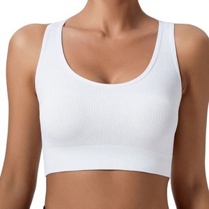 Soutien-gorge de sport côtelé blanc pour femme, col en U, respirant, maintien moyen, style uni, pour yoga et fitness, vente en gros 2026 - Product Image 1