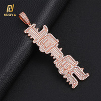 Pendentif personnalisé vertical avec nom NUOYA, serti de zirconiums cubiques, plaqué or rose, bijoux hip-hop, cadeau pour femme