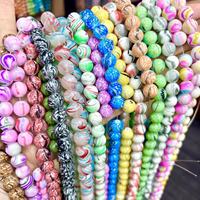 Perles de verre rondes 8/10 mm à rayures marbrées, couleurs variées, stock usine, motif veineux, perles de cristal pour bijoux uniques