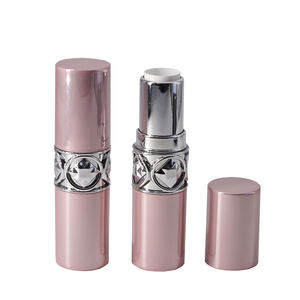 Tubos de lápiz labial de oro rosa, tubos de lápiz labial redondos con anillo de diamante circular LOVE - Product Image 1