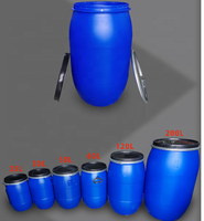Fût à Gueule Ouverte 60 L en Plastique Bleu, Tonneau HDPE 30L/120L/200L pour Emballage et Eau, Motif Rond, 48 Gallons