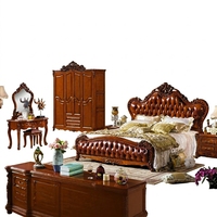 Meubles de chambre à coucher en bois extensibles de style européen brun antique, ensemble de lit king size pour hôtel, appartement