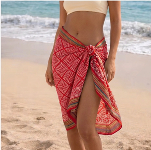 Premium Zari Hand Block Printed <b>Sarongs</b> Red Bagru Cotton Pareo, Reversible & Eco-Friendly Women’s Beachwear - Product Image 1