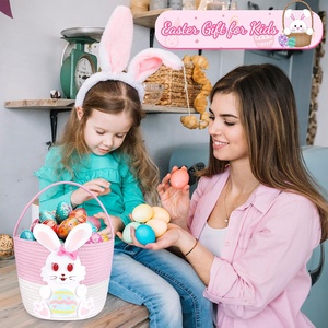 Panier tissé Lapin de Pâques avec applique en feutre, idéal pour la chasse aux œufs, rangement de jouets, décorations de fête, idée cadeau pour enfants, tout-petits, filles et garçons - Product Image 4