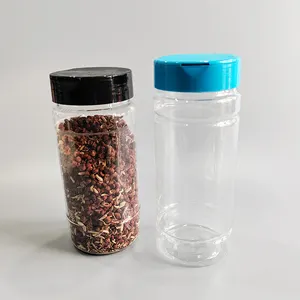 Bulk Wholesale MOQ Empty Plastic Herb Storage Container Clear Kitchen PET Spice Jars with Lids 16oz
