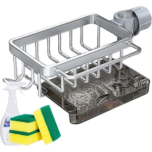 Support de rangement pour évier de cuisine en aluminium, porte-éponge et égouttoir à poser sur <span class=keywords><strong>robinet</strong></span> - Product Image 4