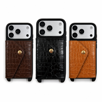 Étui de téléphone en cuir véritable, étui portefeuille, texture d'alligator noir, fermeture à pression dorée, protection intégrale pour iPhone 18 Pro Max Duo