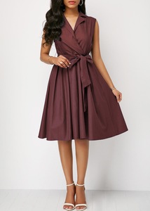 Nuovo Abito Estivo Casual da Donna Personalizzato, Vestito Mini con Vita Naturale, Traspirante, Vestibilità Comoda, Tinta Unita, Maniche Corte, Cintura e Volant - Product Image 3