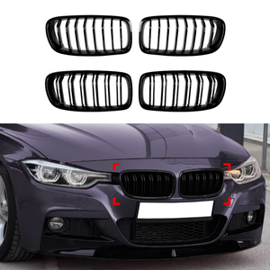 กระจังหน้า AURON สีดำ ทรงไตคู่ แบบสองแถบ วัสดุ ABS สำหรับรถยนต์ซีรีย์ 3 รุ่น F30 F35 ปี 2013-2018 รุ่นก่อน LCI ชุดแต่งกระจังหน้า - Product Image 1