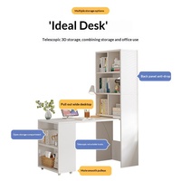 Bureau d'ordinateur pliable multifonctionnel pour la maison avec bibliothèque et étagère intégrées, en MDF, aucun assemblage requis