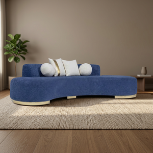 Sofá Esquinero Moderno de Terciopelo Curvo de Tres Plazas, Tapizado en Azul Rey, Muebles Cómodos para Sala de Estar - Product Image 2