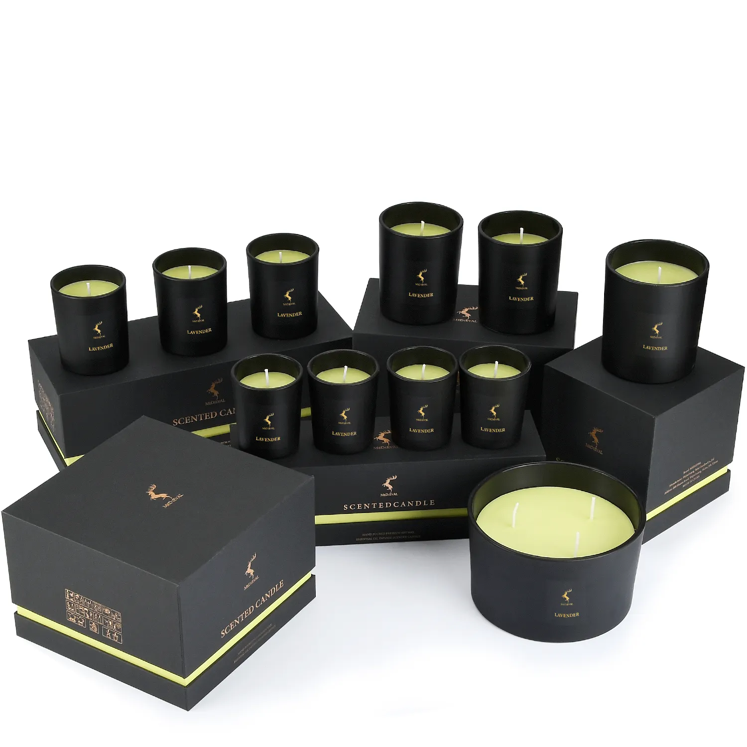 Etiqueta privada de luxo personalizada, conjuntos de velas de vidro de cera de soja perfumada com tampas