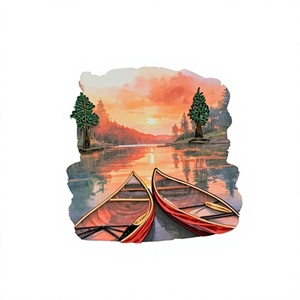 Carte d'invitation personnalisée en papier 3D avec technique de quilling, scène moderne de coucher de soleil sur le lac avec canoës, impression numérique, vernissage mat, forme irrégulière - Product Image 2