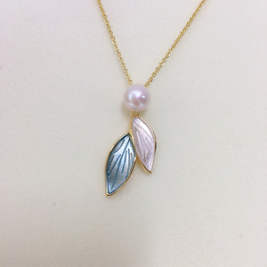 Collier ras de cou en chaîne plaqué or 18 carats avec pendentif feuille et perle d'eau douce naturelle, bijoux en gros SHDIYAYUN - Product Image 2